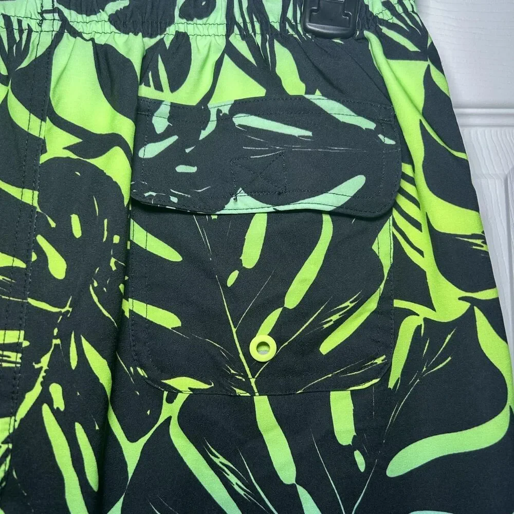 Wonder Nation Swim Shorts Boys 14-16 Multicolor Tropical Leaf Board Trunks Lined